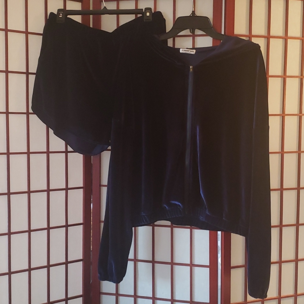 Velour Shorts Set Navy Blue NWOT XL